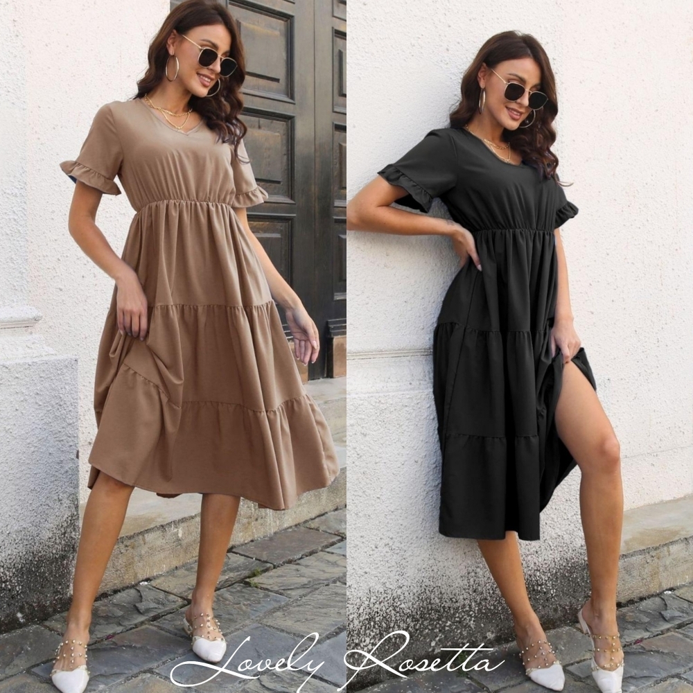Black Ruffle Sleeve Midi Dress - Picture 7 of 9